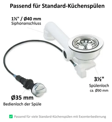 Produktbild von Spülenablauf Spülen-Siebkorbventil 3 1/2 Zoll - Ø 114 mm mit Seil-Drehbetätigung