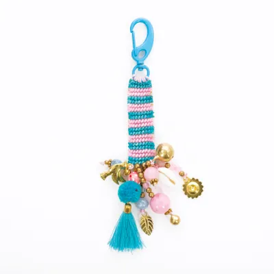 Produktbild von Schlüsselanhänger Jacky rosé-aqua ca. 15 cm lang mit Perlen, Bommeln Anhängern