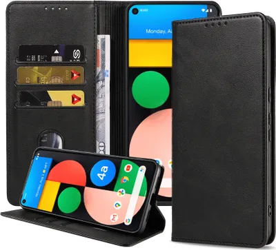 Obrázok produktu pre Puzdro na mobilný telefón vhodné pre Google Pixel 4A 5G Puzdro z umelej kože s magnetickým zatváraním a držiakom na karty Book Case - čierne