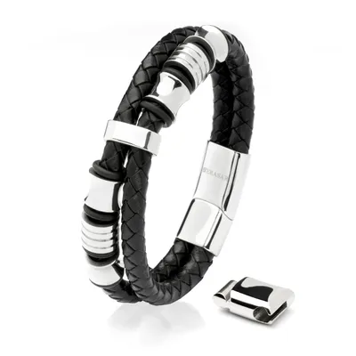 Obrázek produktu pro SERASAR | Pánský Prémiový Kožený Náramek [Spirit] z Stainless Steel | Barva: Stříbrný | Délka: 23cm