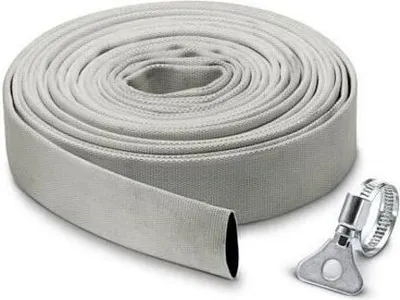 Produktbild von Kärcher Flachgewebeschlauch, 10 m x Ø 1 1/4" (32 mm), Hoher Durchfluss, Inkl. Edelstahl-Schlauchschelle