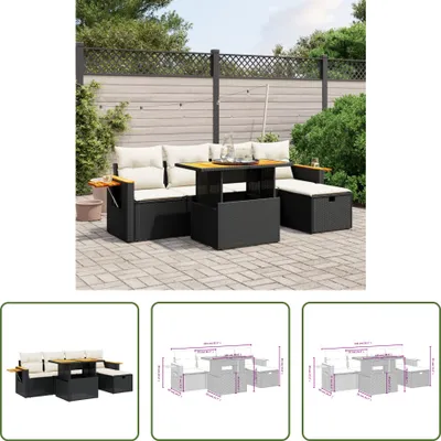 Produktbild von The Living Store 6-tlg. Garten-Sofagarnitur mit Kissen Schwarz Poly Rattan