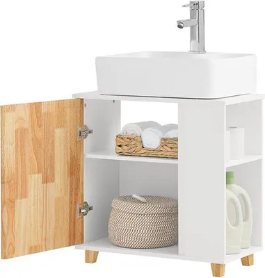 Produktbild von Badezimmer-Unterwasserabfall - 60 x 60 x 29 cm - MDF und Gummiholz - Schlauchschwamm - stabiles Design