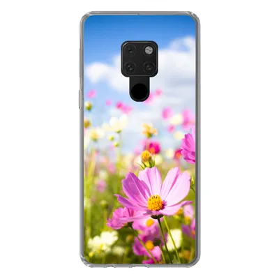 Produktbild von MuchoWow® Handyhülle Schutzhülle Hülle für Huawei P40 Lite Blumen - Wiese - Lila - Gras - Weiß - Wolken - Blau Silikon Softcase Handy Hülle - Handy