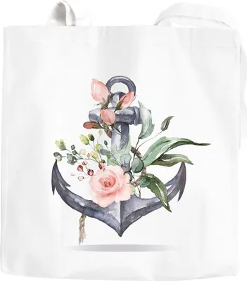 Produktbild von Jutebeutel lange Henkel Anker Blumen Watercolor Baumwolltasche Stoffbeutel Tragetasche Baumwolle Autiga® weiß 2 lange Henkel