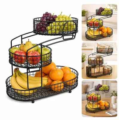 Produktbild von Obstkorb 3 Etagen, Gemüsekorb aus Metall für Küche, platzsparender Küchen Organizer mit Gitterdesign, Obst- & Gemüseaufbewahrung für Arbeitsplatte