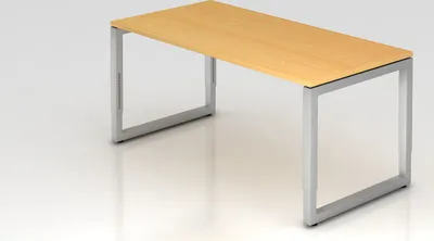 Produktbild von Schreibtisch Pavo | Buche | Silber Gestell | BxT 160x80cm | Arbeitshöhe 65-85cm | höhenjustierbar, 1cm Raster | O-Fuß-Gestell eckig | Rechteckform mit schwebender Tischplatte