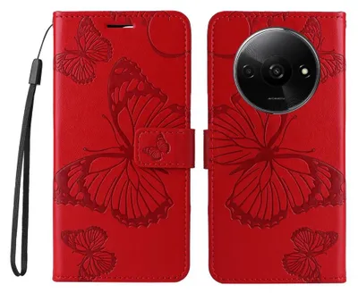 Produktbild von Xiaomi Redmi A3 Hülle - Coverup Schmetterlinge Klapphülle - Rot