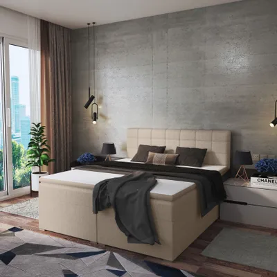 Produktbild von FEDVE Boxspringbett Schlafzimmerbett RIVER mit 2 Bettkästen, Doppelbett mit Bonell-Matratze und Topper 140x200