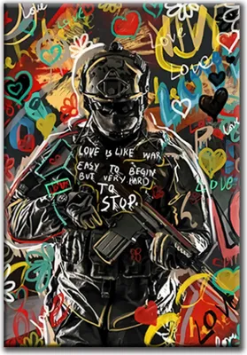 Produktbild von TPFLiving Kunstdruck LW-550 (OHNE RAHMEN) Poster - Leinwand - Wandbild - Hochauflösender Giclée-Druck, langlebig und hochwertig - Graffiti Wall Art - Liebe ist wie Krieg - Größe: 30x45cm
