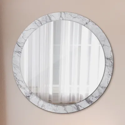 Produktbild von Ø90cm Spiegel - Glasrahmen mit Aufdruck - Wandspiegel Schlafzimmer - weiß marmor