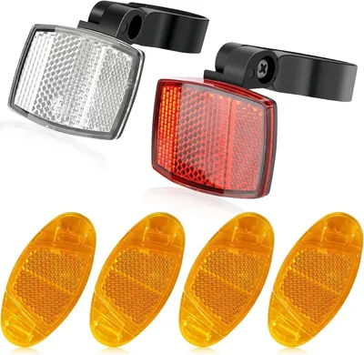 Immagine prodotto di Riflettori per bicicletta, confezione da 6 pezzi: 1 riflettore anteriore, 1 riflettore posteriore, 4 catarifrangenti, set di riflettori per mountain bike
