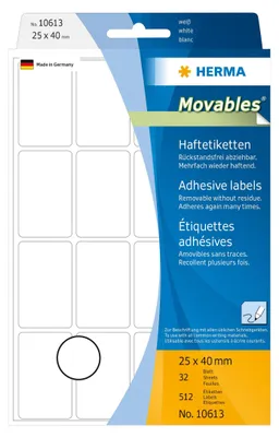 Produktbild von Vielzwecketiketten weiß 25x40 mm Movables/ablösbar Papier matt 512 St.