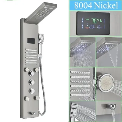 Produktbild von Multifunktionales Duschpaneel mit LED-Anzeige, aus Edelstahl, zur Wandmontage, 57*20cm/li/ul/div