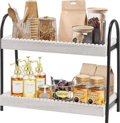 Produktbild von Holz-Kaffeebar-Organizer - Holz-Accessoire-Platte für Küche - Ruhiger Kaffee-Station-Organizer mit Trage für Tassen und Gewürze-Speicher