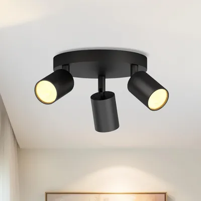 Obrázok produktu pre LVWIT, stropné svietidlo LED, 3 žiarovky, okrúhly dizajn, otočné, čierna farba, stropná lampa, bodové osvetlenie, otočné, moderný dizajn, 3 reflektory vhodné do obývačky, spálne alebo kuchyne (bez žiaroviek)