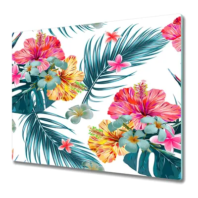 Produktbild von Schneidebrett für die Küche - Glasschneidebrett - Herdabdeckung - 60x52 - Hawaii-Blumen