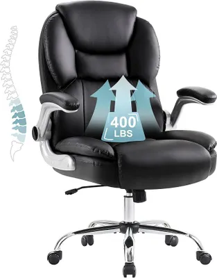Obrázok produktu pre Veľká a vysoká kancelárska stolička, nosnosť 180 kg, ergonomická stolička k písaciemu stolu, manažérska stolička, počítačová stolička s výklopovými opierkami, nastaviteľná výška, otočná kancelárska stolička pre prácu z domu (čierna)