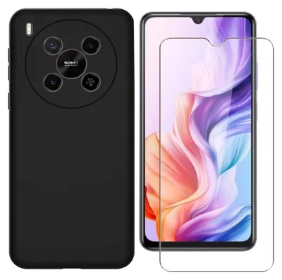Obrázok produktu pre Pre ZTE Blade V70 Max Silikónové TPU ochranné puzdro na mobilný telefón Black + 9H tvrdené sklo