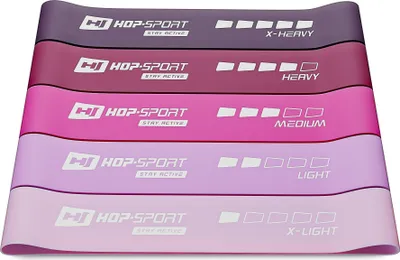 Produktbild von ​Hop-sport Sada 5 odporových gum 600x50mm růžové | úrovně odporu v rozsahu od 2,5-18KG