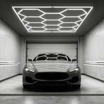 Produktbild von LZQ LED Hexagon Deckenleuchte – 14 Panels mit Rahmen, 6500K Weiß, Verbindbar, Modernes Design für Garage, Werkstatt, Auto-Salon, Fitnessraum, Keller, Ausstellung
