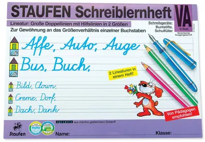 Produktbild von Staufen 12606 Schreiblernheft, A4 quer, liniert VA, 16 Blatt, farbig mit Aufdruck