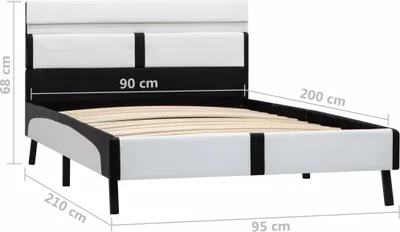 Image de vidaXL Cadre de lit avec LED Blanc et noir Similicuir 90×200 cm