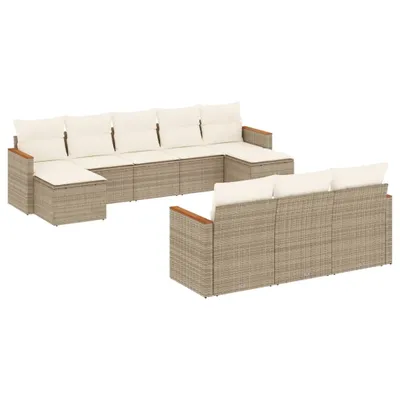 Produktbild von vidaXL 10-tlg. Garten-Sofagarnitur mit Kissen Beige Poly Rattan