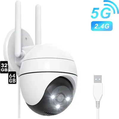 Produktbild von 2K 3MP 2,4GHz Überwachungskamera Aussen WLAN Kamera Überwachung 360° PTZ 32&64GB