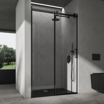 Immagine prodotto di doporro Porta Doccia Box Doccia a Nicchia Cabina Bagno 100x195cm Porta Scorrevole in Vetro 8mm Temperato Trasparente Anticalcare incl. Nano Rivestimento Profilo Nero Teramo19K