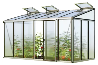 Produktbild von GFP Gewächshaus Anlehngewächshaus Ella 36 - Aluminium - 388x194 cm - 16 mm Polycarbonat-Platten