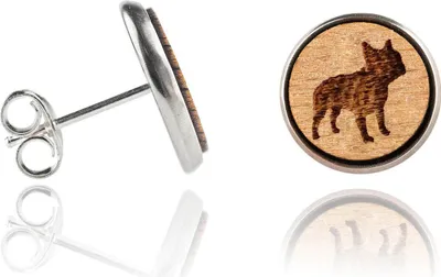 Produktbild von Holzohrstecker Edelstahl mit Hunderasse französische Bulldogge in Buchenholz