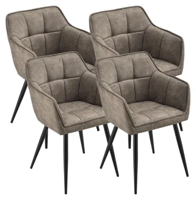 Productafbeelding van Eetkamerstoel 'Birmingham', set van 4, met armleuningen, bekleed met imitatie suède, kleur taupe