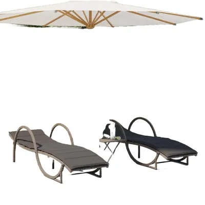 Image de Bain de soleil 2 pièces avec coussins Gris Poly Rattan