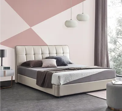 Produktbild von Betten Lederbett Doppelbett Ehebett 180x200cm Leuchte Designer Polsterbett Bett