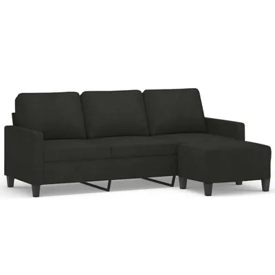 Image de Canapé à 3 places avec repose-pieds Noir 180 cm Tissu