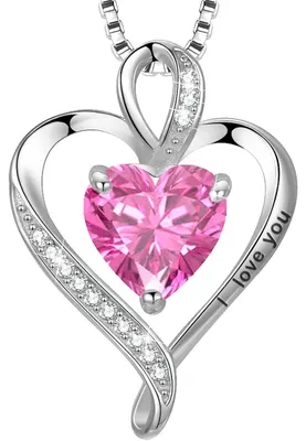Produktbild von Herz Kette Damen Silber 925 mit "I love you" Gravur und Geburtsstein Geschenkbox