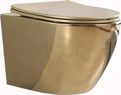 Produktbild von Wandhängende Toilette Spülrandlos Keramik Klo Wand WC + Klositz Absenkautomatic Soft Close; Gold
