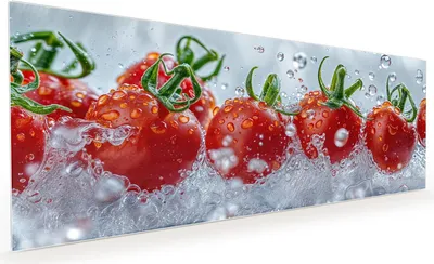Produktbild von Küchenrückwand Spritzschutz Glas mit Motiv Wassertomaten 40 x 40 cm