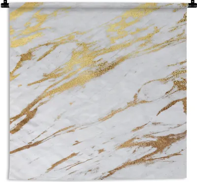 Produktbild von MuchoWow® Wandteppich Wandbehang Marmor - Weiß - Gold 150x150 cm Tapisserie Dekoration Wandtuch - Wohnaccessoires - Modernes