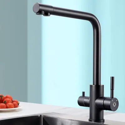 Produktbild von 3-Wege Küchenarmatur, 360° drehbarer Auslauf, Edelstahl 304, schwarz, für Küche und Bad