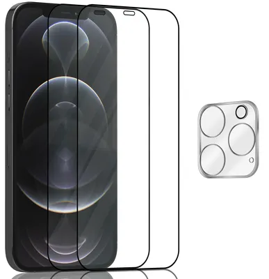 Obrázok produktu pre 2-balenie iPhone 12 Pro Ochranné sklo na displej & 1-balenie ochrana objektívu - Tvrdené sklo 9H - Super kvalita 3D