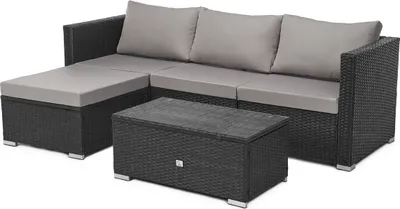 Produktbild von SVITA QUEENS Polyrattan Lounge Eck-Sofa Gartenmöbel Set schwarz