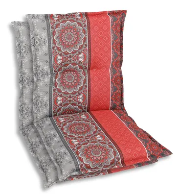 A chair cushion with a patterned design.