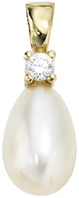 Produktbild von Anhänger Süßwasser-Zuchtperle & Zirkonia & 333 Gelbgold Halsschmuck Damen