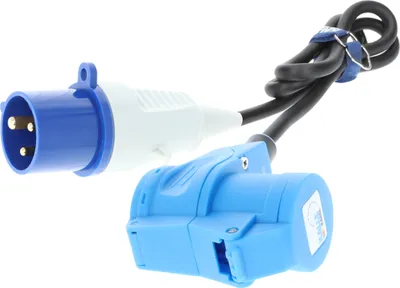 Produktbild von KALLE DAS KABEL CEE Verlängerungskabel 3G 2,5 mm² 1,5 Meter mit SCHUKO-Stecker mit Sicherungsöse & Winkelkupplung mit Schutzkontakt-Steckdose 230V 16A Schutzart IP44 WoMo-Kabel Stromkabel Campingkabel Campingverlängerung