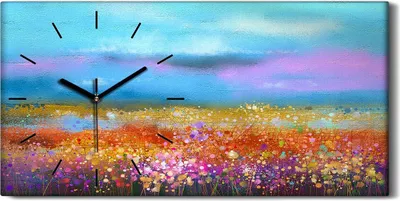 Produktbild von Wanduhr Uhr Wandbild Leinwand Geräuschlos 60x30 Abstrakte Kunst Blumen bunt - schwarze Hände