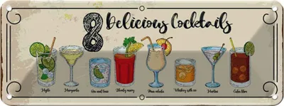 Produktbild von vianmo Blechschild 10x27 cm Cocktails Mojito Martini Margarita