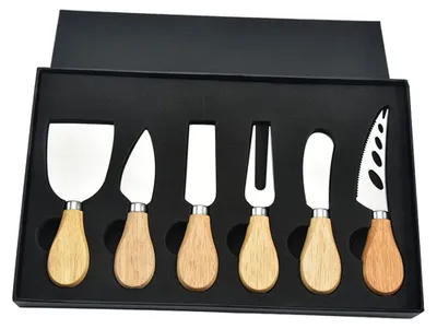 Käsemesser-Set, 6-teilig, Edelstahl, Eichenholzgriff, Geschenkbox