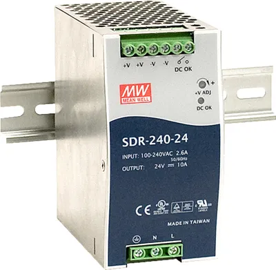 Produktbild von MEANWELL SDR-240-24, DC AC Hutschienen-Netzteil, DIN, 240W 24V 10A